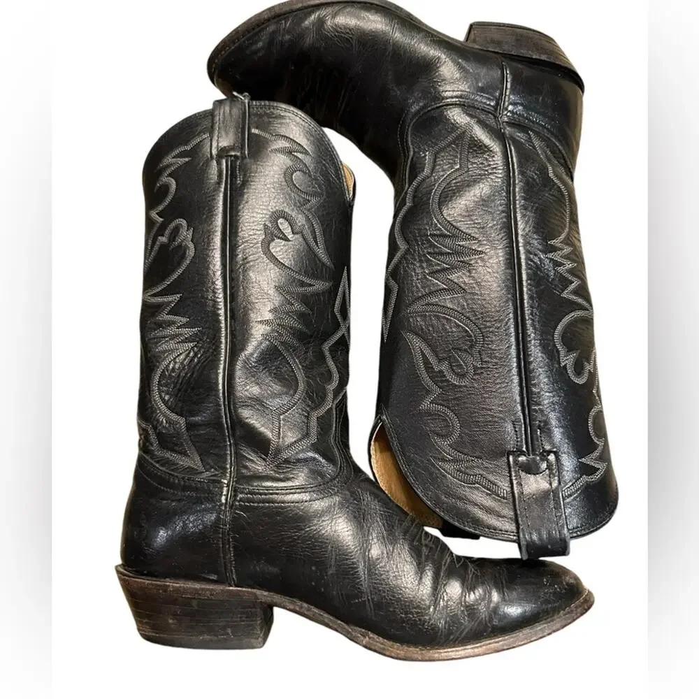 Nocona Boots Black Leather Western Boots Mens Size 8EE